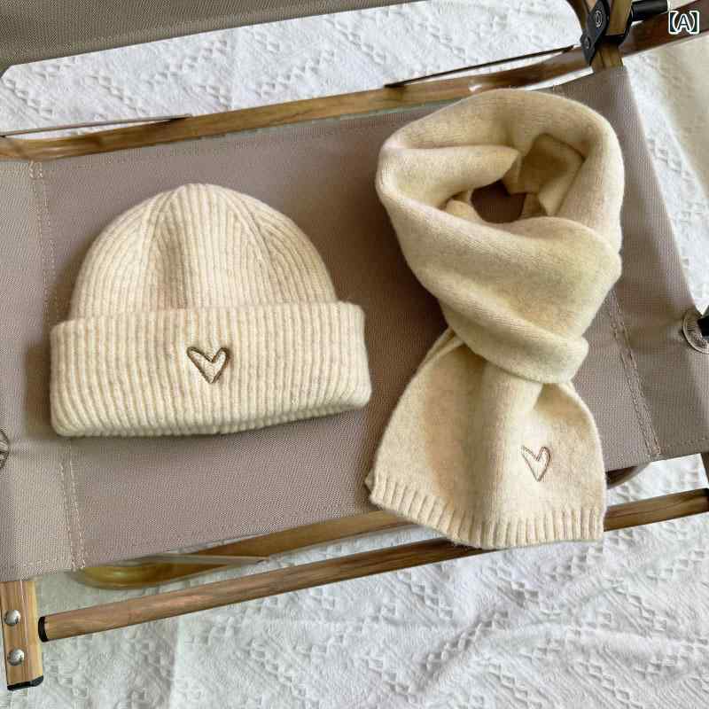 キッズ ベビー 男女兼用 ニット帽マフラーセット 秋冬 防寒 あったか 保温 防風 韓国風 ハート刺繍 無..