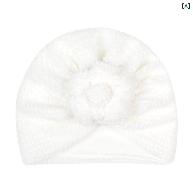 ベビー帽 赤ちゃん用 ニット帽 無地 ポンポン フラワーモチーフ 秋冬 防寒 防風 暖かい ダブルレイヤー..