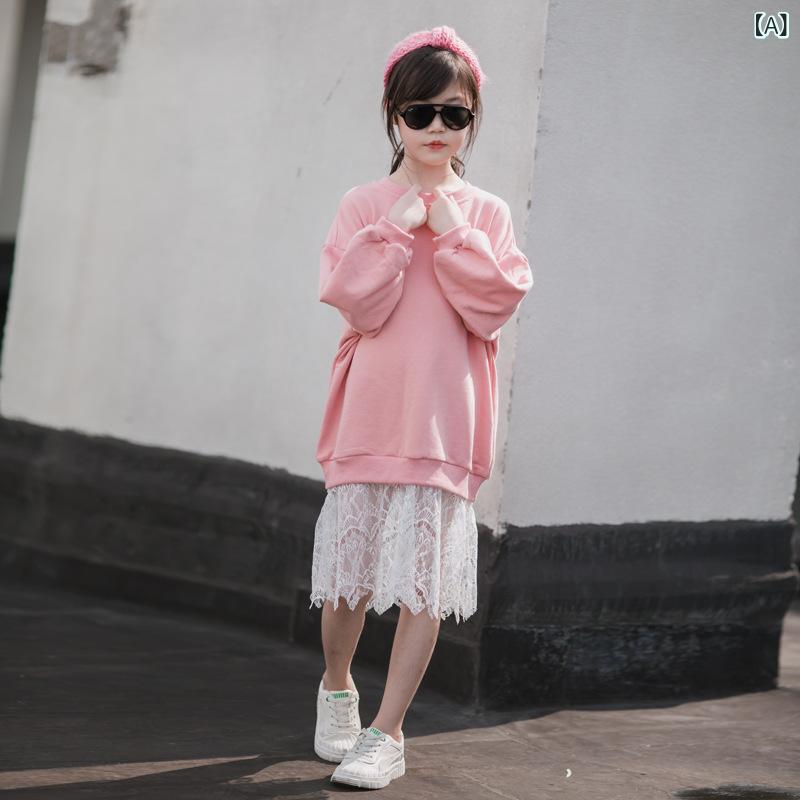 ワンピース 女の子 キッズ 子供服 ガールズ 韓国風 秋冬 裏起毛 厚手 暖かい 保温 ミディ丈 長袖 レー..