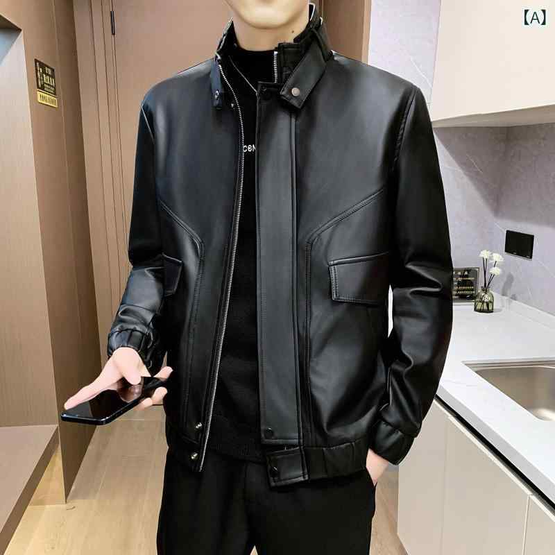 Rakuten - 革ジャン メンズ ライダース フェイクレザー アウター 男性用 春秋 高級感 ワイルド クール カジュアル スタンドカラー ミドル丈 ゆったり ブラウン 茶色