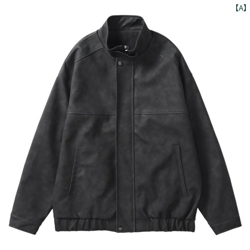 ジャケット メンズ アメリカン レトロ レザージャケット ヴィンテージ スタンドカラー ポリエステル 高級感 カジュアル ライディング バイカー アウター 秋冬 スモーキーグレー 透湿速乾 着回し 万能