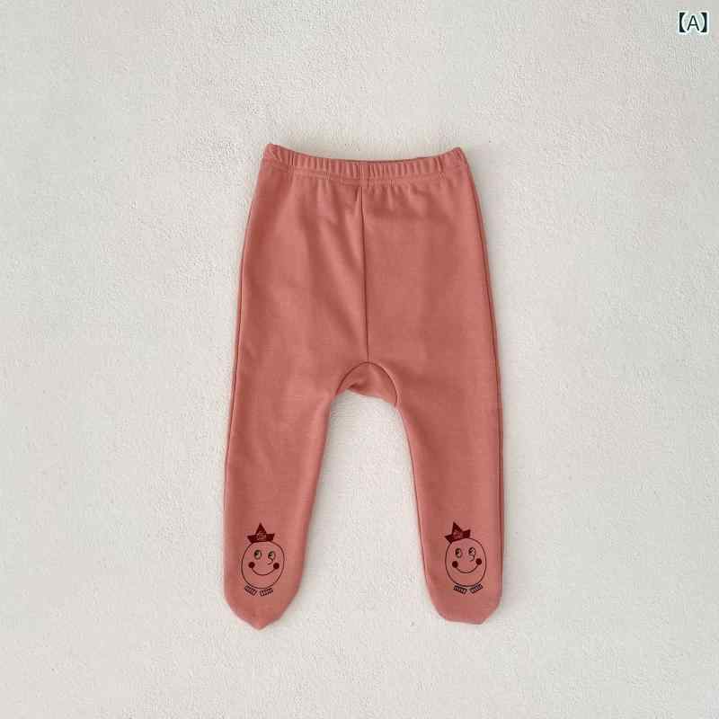 連体タイツ ベビー 女の子 キャラクター 総柄 純綿 コットン 中厚手 足つき 着回し レギンス スパッツ 春秋 ピンク グレー マスタード