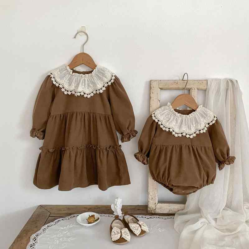 ワンピース 女の子 ベビー 子供 春秋 コーデュロイ 長袖 Aライン コットン 無地 プ...