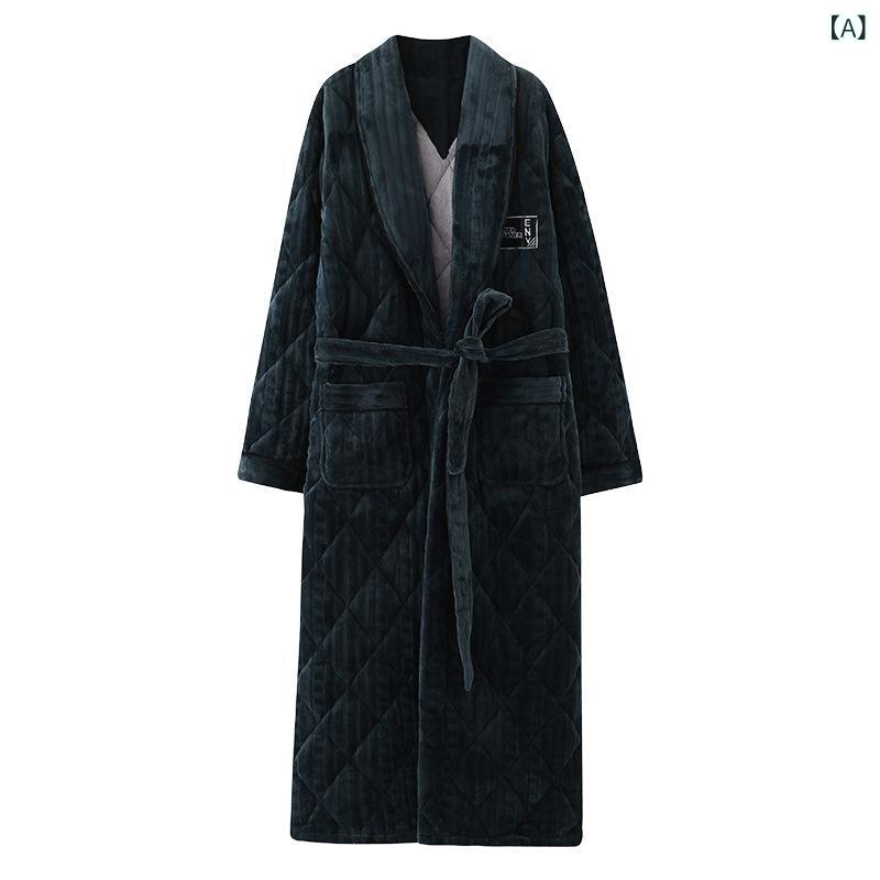 ルームウェア メンズ サンゴフリース 裏起毛 中綿入り 三層構造 厚手 ナイトガウン パジャマ 部屋着 冬物 保温 快適 あったか ふわふわ 高級感