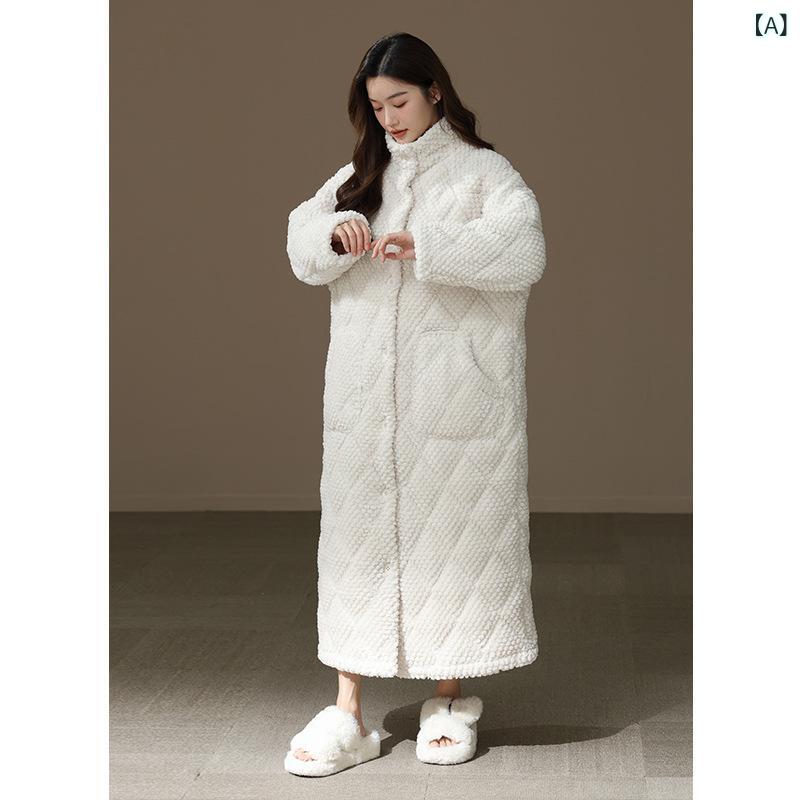 パジャマ レディース 極厚 秋冬 サンゴフリース ハイネック 三層構造 中綿入り 保温 あったか ルームウェア ルームガウン ポリエステル シンプル カジュアル 普段使い ワンマイルウェア 寝巻き