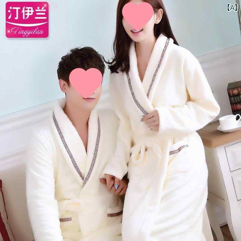 バスローブ 男女兼用 カップル ペア フランネル サンゴフリース 極厚 綿混 ロング丈 秋冬 保温 あったか ふわふわ もこもこ ガウン ルームウェア 寝巻き
