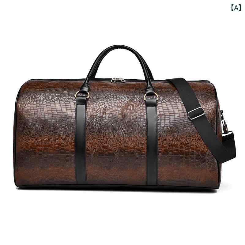 バッグ メンズ ボストンバッグ PUレザー クロコダイル柄 大容量 軽量 肩掛け 手提げ トラベル スポーツ ジム おしゃれ 欧米風 普段使い 出張 ブラック ダークブラウン(4.0)