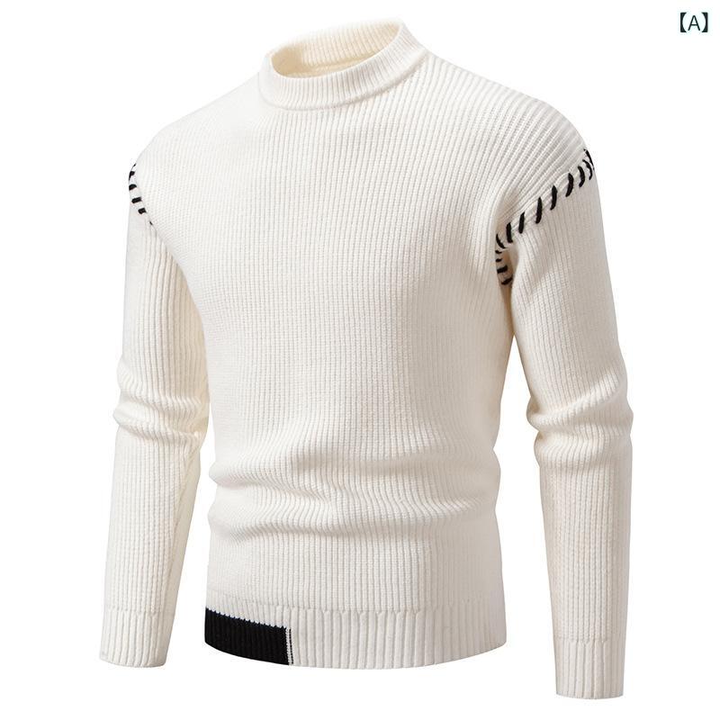 Other Apparel - ニット メンズ 男性用 秋冬 クルーネック 配色切り替え 長袖 トップス トレンド カジュアル ファッション ストレートシルエット 混紡素材 ブラック グレー ホワイト