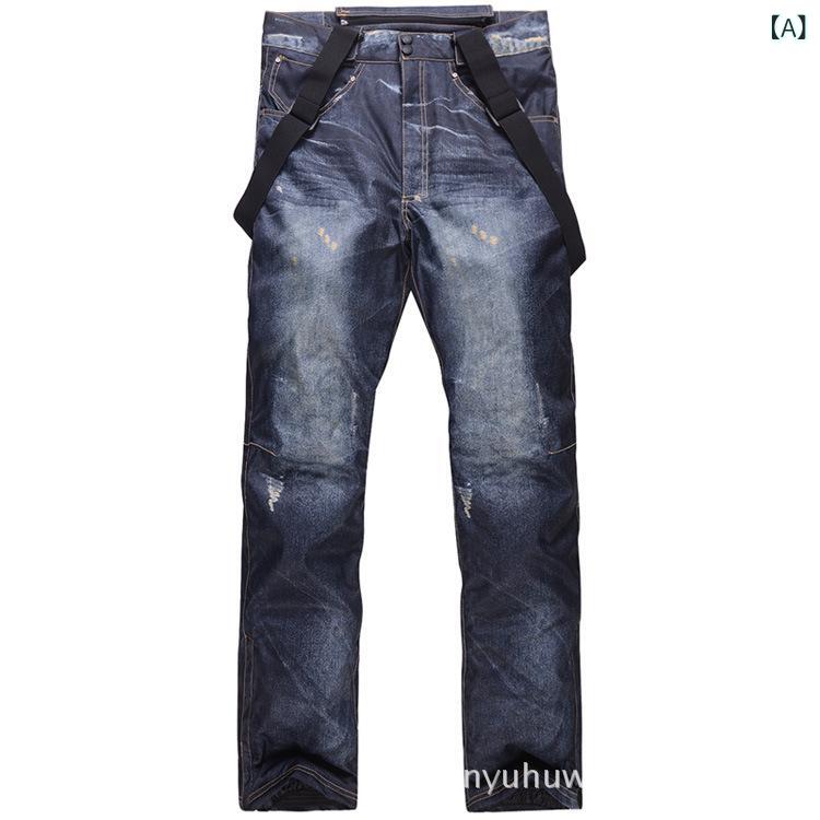 スキーパンツ メンズ 男性用 冬用 スノーボード スキー デニム調 化繊混紡 中綿入り 厚手 防寒 保温 透湿 耐摩耗 ボトムス デニムブラック デニムブルー