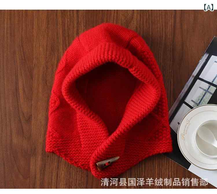 For Women - バラクラバ ユニセックス 純ウール100% 厚手 ニット 目出し帽 耳当て フードウォーマー ネックウォーマー一体型 防寒 防風 サイクリング スキー スノボ アウトドア 秋冬