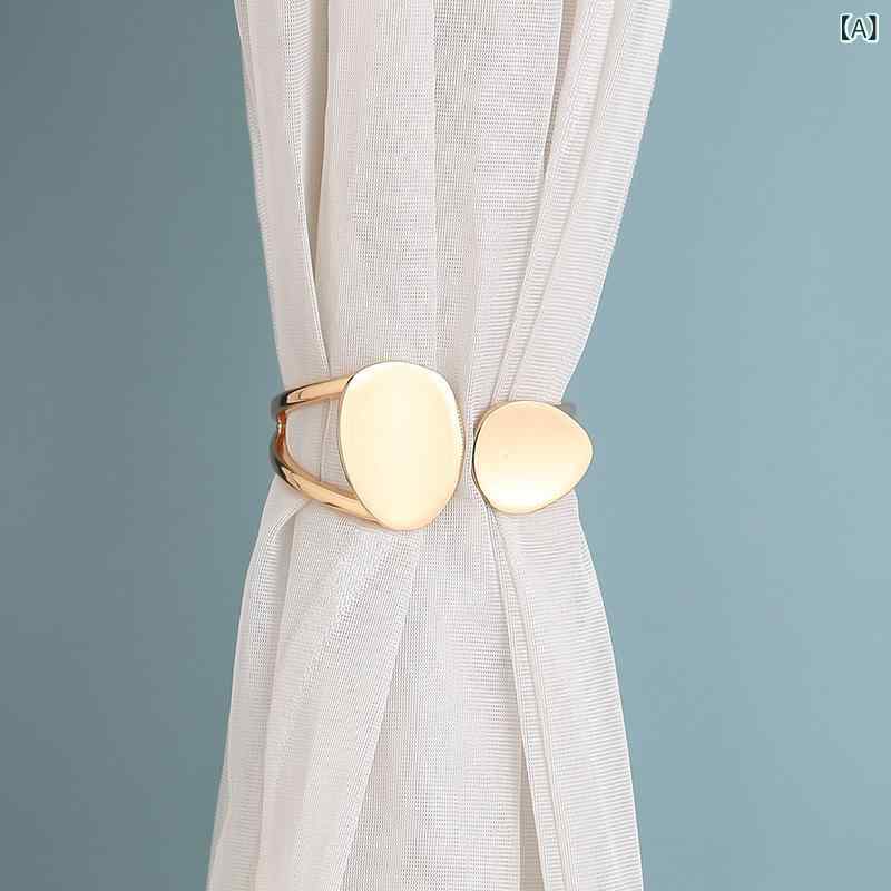 窓カーテン留め具 モダン 軽ラグジュアリー 高級感 アシンメトリー オーバル 曲線デザイン 合金製 タイバック クリップ インテリア雑貨 ゴールド シルバー(x2)