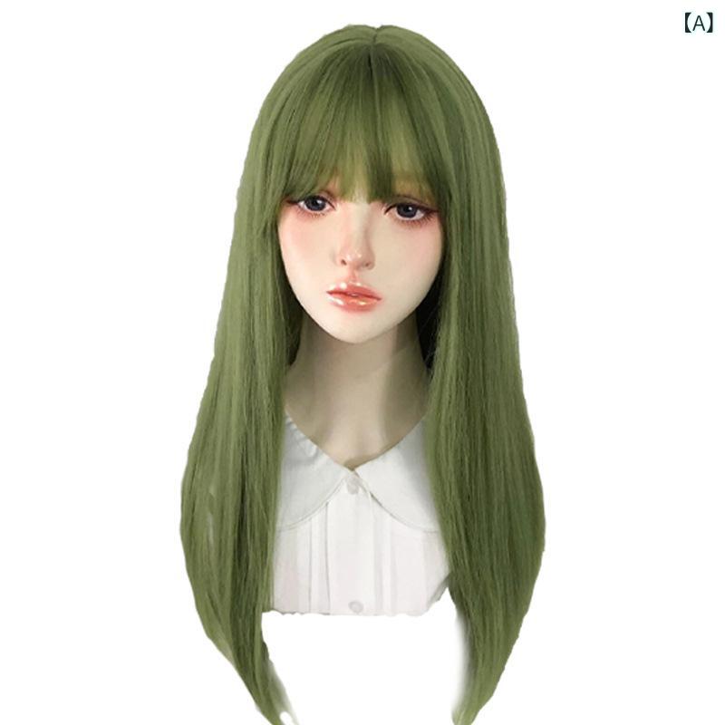 ・カテゴリ: コスプレウィッグ・スタイル: コスプレ・髪の長さ: ロング（約50cm）・ヘアスタイル: ストレート・髪質: 耐熱ファイバー・カラー展開: フルーツグリーン・対象: レディース・製法: マシンメイド・染め・パーマ: 不可