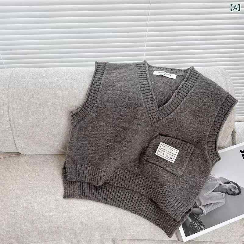 ベスト 子供用 キッズ 男の子 女の子 秋 アルパカ風 ニット 無地 カジュアル Vネック プルオーバー 男女兼用 トップス レイヤード 普段..