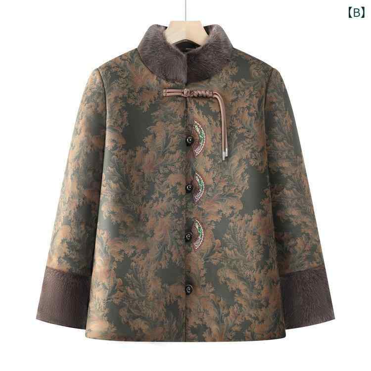 コート レディース シニア ママ 秋冬 中綿ジャケット 裏起毛 厚手 防寒 あったか 保温 新中華風 チャイナ風 エレガント 上品 立ち襟 ゆったり ミドル丈 アウター 綿混 narukimar-10444760 naruki サンプル画像2