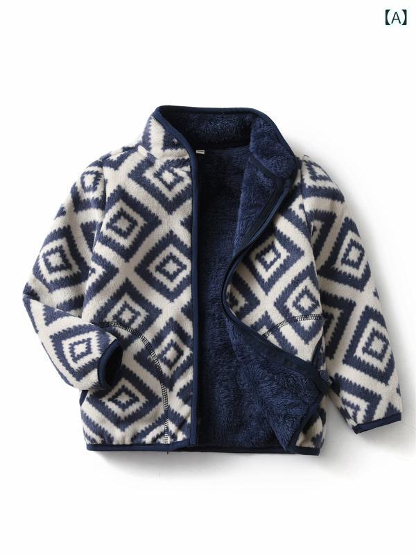 ・性別: ユニセックス・対象年齢: 3〜8歳、身長100〜140cm・ネックライン: スタンドカラー・スタイル: カジュアル・柄: チェック、抽象柄・厚さ: フリース素材・生地加工: ピーチスキン加工、シアリング、起毛加工、ソフト加工・袖丈...