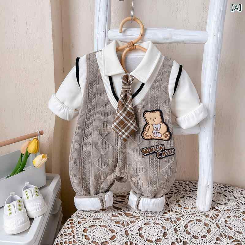 ベビー ロンパース 春秋 新生児 赤ちゃん 綿 長袖 薄手 お出かけ着 かわいい 紳士風 おしゃれ カジュアル 男女兼用 カバーオール