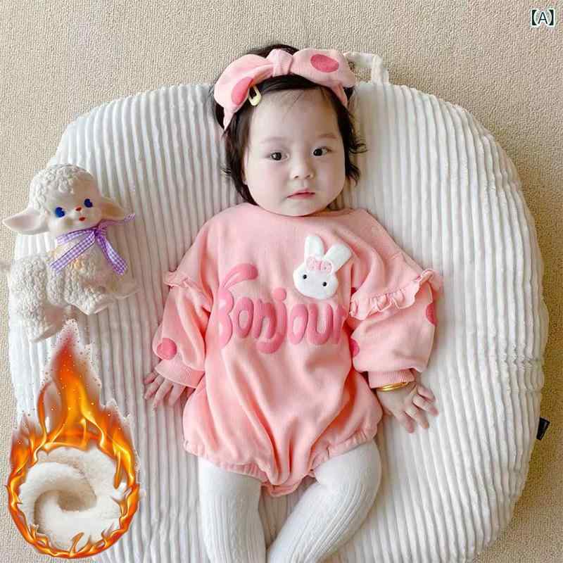 ロンパース 女の子 ベビー 秋冬 韓国風 うさぎ かわいい 裏起毛 綿 カバーオール パジャマ ルームウェア お出かけ着 新生児 赤ちゃん服 長袖 防寒 あったか プレイスーツ 出産祝い ギフト 普段使い