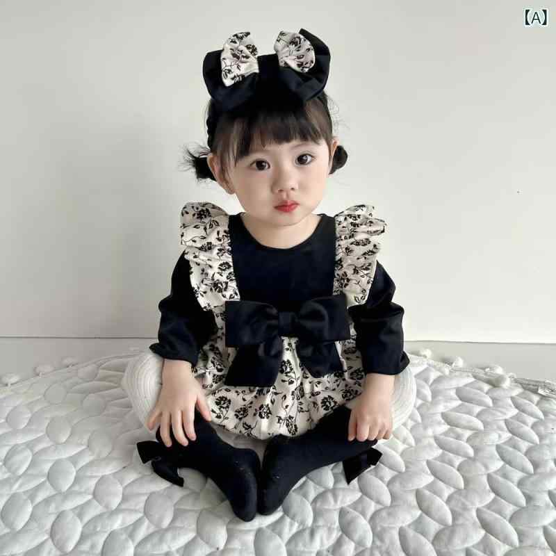 ロンパース 女の子 ベビー 新生児服 プリンセス風 花柄 リボン 長袖 綿 コットン 厚手 裏起毛 春秋冬 かわいい お出かけ着 百日祝い カバーオール