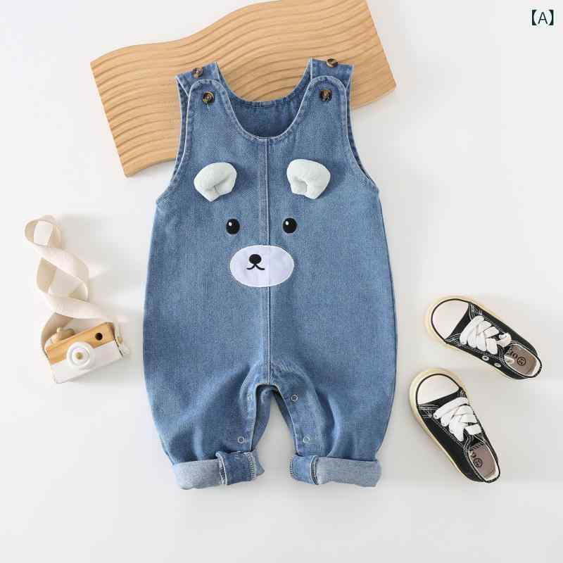 サロペット キッズ ベビー 男の子 女の子 デニム オーバーオール 春秋 ロングパンツ キャラクター カートゥーン 綿混紡 かわいい 韓国風 万能 着回し 男女兼用