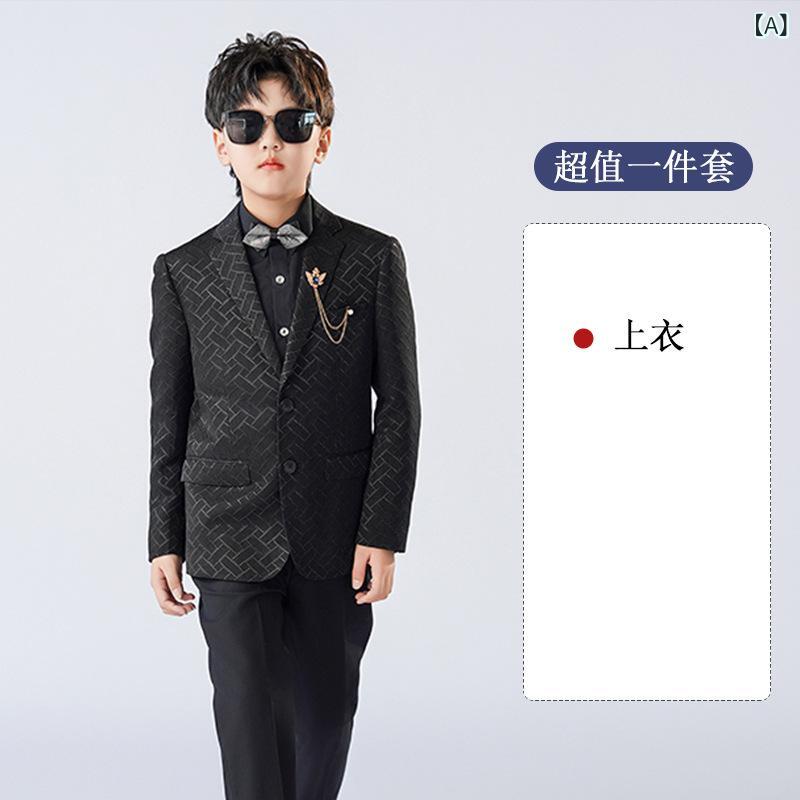 スーツ 男の子 春夏 ジャケット パンツ セットアップ ブラック チェック柄 英国風 ポリエステル 結婚式 発表会 演奏会 フォーマル 礼服
