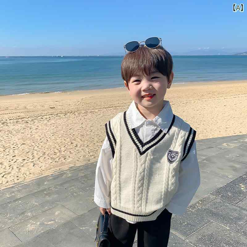 Other - ニットベスト キッズ 男の子 男児 ベビー 幼児 Vネック 上品 おしゃれ ソフトな肌触り 無地 ポリエステル 春秋 プルオーバー 羽織り