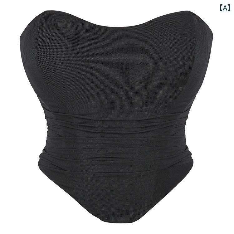 Body Suit - ボディスーツ レディース 女性用 チューブトップ ブラ一体型 補正インナー シームレス 通気性 メッシュ 伸縮性 ソフト加圧 腹部引き締め ウエストシェイパー バストアップ ヒップアップ オールシーズン ポリエステル