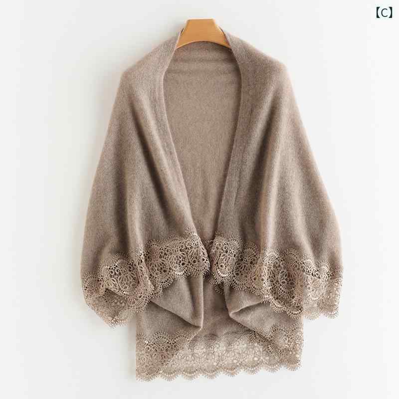ショール レディース 女性用 100% カシミヤ ニット レースエッジ 秋冬 保温 防寒 暖かい 上品 上質 やわらか肌触り マフラー ストール 普段使い お出かけ フォーマル カジュアル