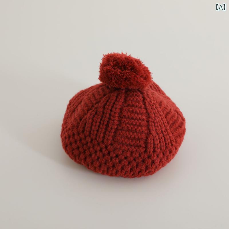 Hats - ベレー帽 女の子 キッズ ガールズ 子供用 ポンポン付き 八角形 ニット アクリル 韓国風 かわいい おしゃれ トレンド お出かけ 保温 防風 秋冬(x2)