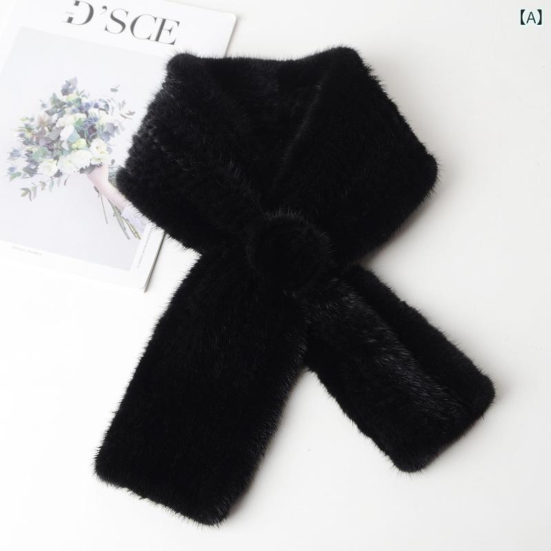 ネックウォーマー レディース リアルミンクファー 手編み 編み込み 高級感 秋冬 防寒 暖か クロスタイプ バイカラー 配色 カジュアル 通勤 普段使い 黒 グレー