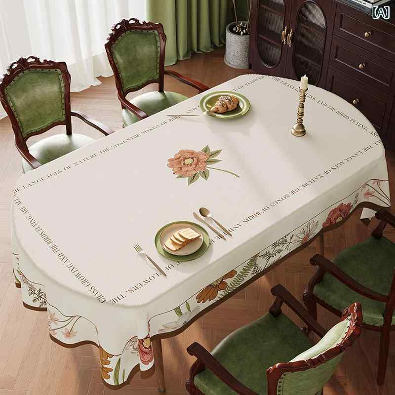 テーブルクロス 防水 防油 防塵 耐熱 お手入れ簡単 PVC フェイクレザー調 羊革風 楕円形 高級感 上品 家庭用 食卓 ダイニング 花柄 アメリカンデザイン