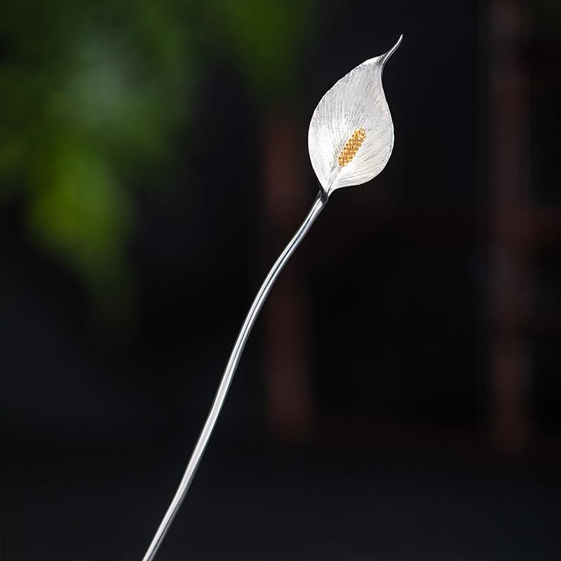 かんざし シルバー925 オリジナルデザイン 古風 レトロ 白い花モチーフ 歩揺 揺れる飾り 電気メッキ加..