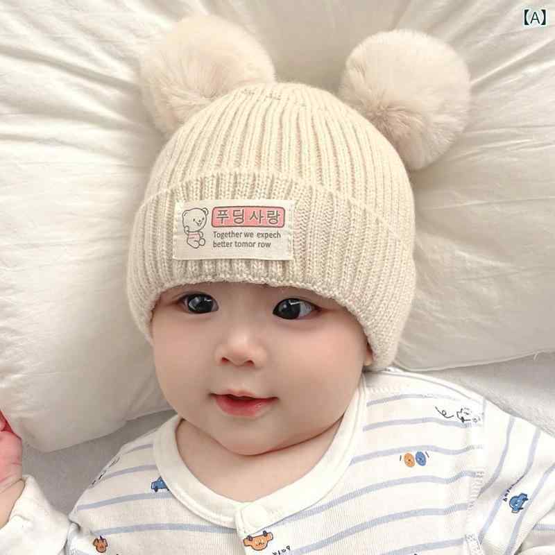 ニット帽 ベビー 赤ちゃん 幼児 新生児 男女兼用 秋冬 防寒 保温 耳当て付き 韓国風 アクリル素材 綿裏地 裏起毛 普段使い お出かけ かわいい