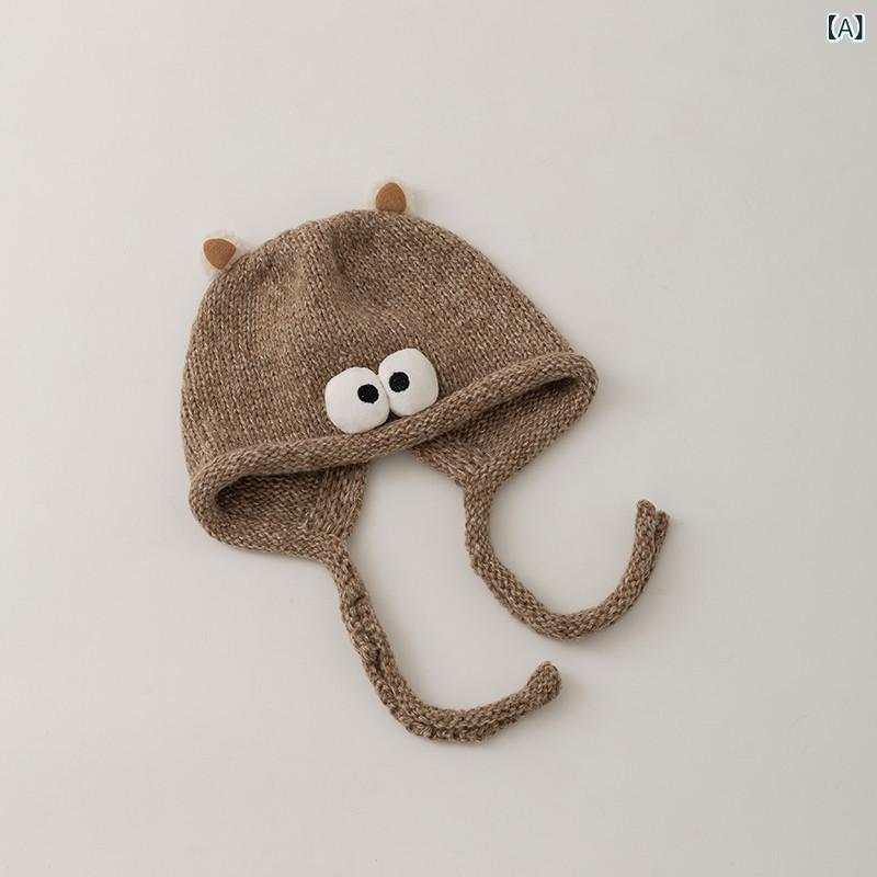 ニット帽 男の子 ベビー 子供用 秋冬 綿素材 保温 防風 かわいい キャラクターデザイン 無つば 丸いト..