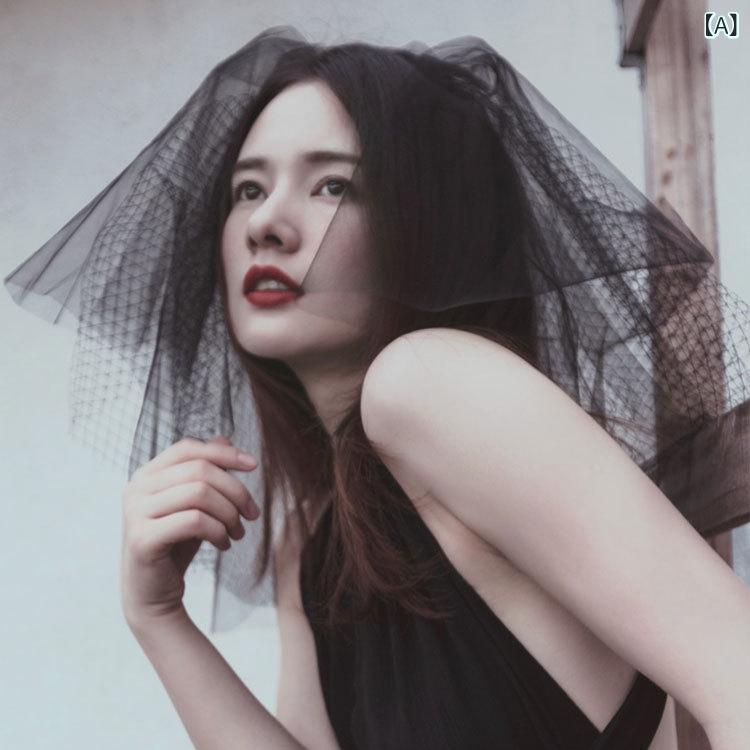 ・カテゴリ: 髪飾り・種類: ヘアコーム・対象: 女性用・素材: 紗・スタイル: 個性派・デザイン: 披肩風、メッシュ・カラー展開: ホワイト、ブラック・用途: 結婚式、誕生日、旅行記念