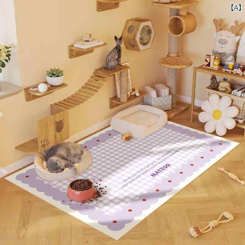 ペットマット 猫 犬用 食事用 フード ケージ ゲージ 防水 防滑 PVC 拭き取り簡単 室内 リビング キッチン フローリング 傷防止 汚れ防止 かわいい プリント 動物 花柄