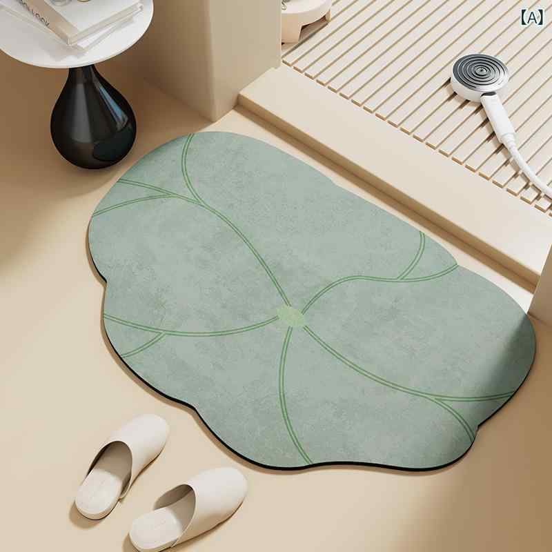 バスマット やわらか珪藻土 蓮の葉柄 リーフ型 おしゃれ 変形 吸水速乾 滑り止め 家庭用 浴室 洗面所 脱衣所 玄関 足拭きマット 耐摩耗 インスタ風