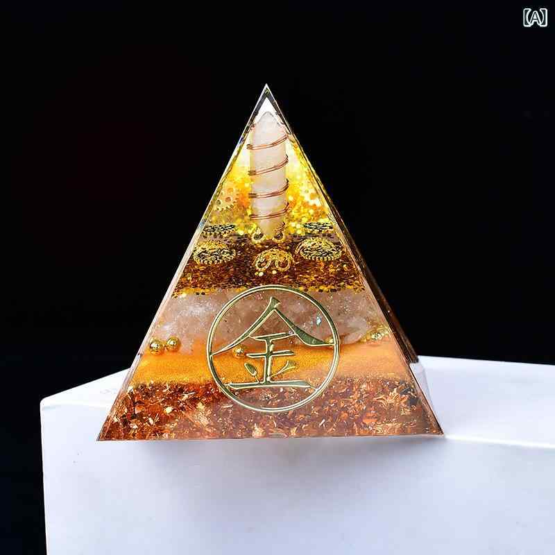 置物 天然石 さざれ石 レジン ピラミッド 五行 金木水火土 水晶柱 インテリア リビング 現代的 パワーストーン 風水 ヒーリング