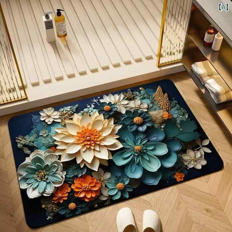 ・主な素材: 機能性生地・加工方法: プリント加工・形状: スクエア・柄: 植物花柄・洗濯表示: 洗濯機洗い可・機能: 珪藻土・サイズ展開: 40x60cm, 50x80cm, 60x90cm・適用場所: リビング、寝室、書斎、キッチン、浴室、玄関、ベランダ・スタイル: モダンスタイル