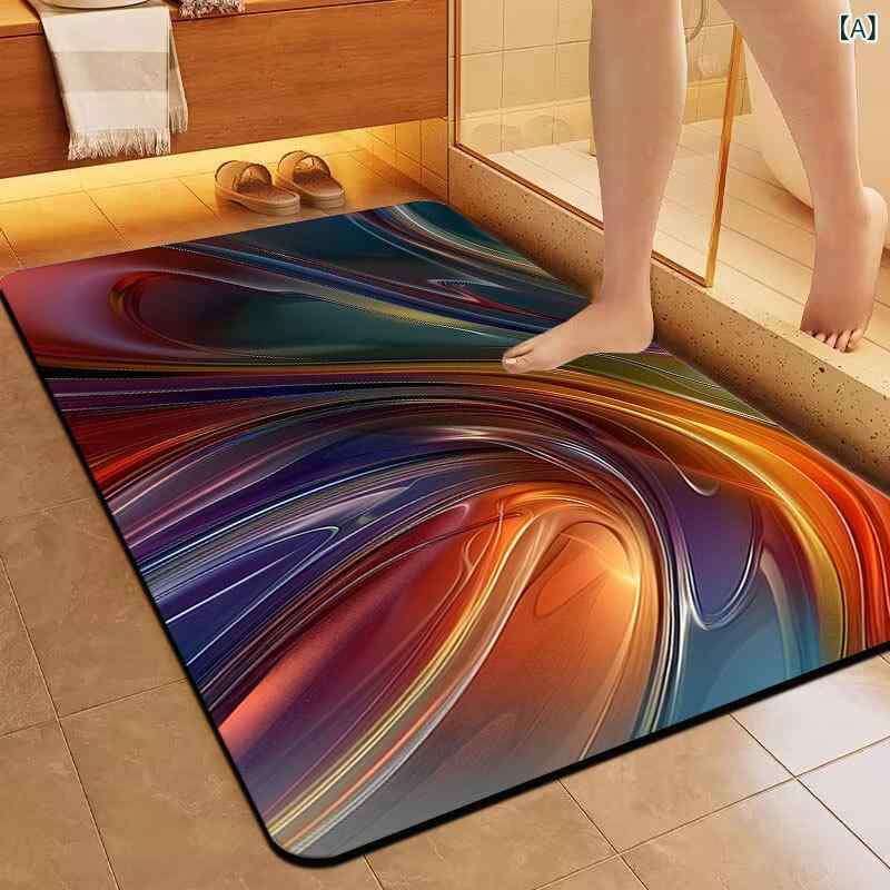 Mats - フロアマット 3D 立体 カラフル 鮮やか 珪藻土調 吸水速乾 滑り止め 浴室 玄関 トイレ 洗面所 キッチン 楕円形 ポリエステル繊維 北欧