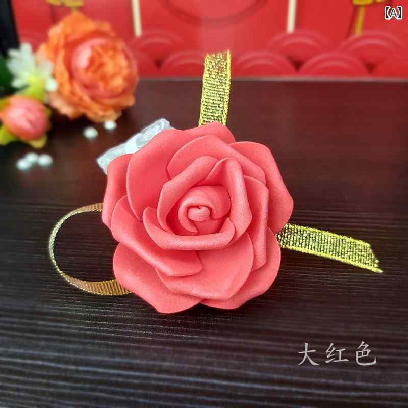 リストブーケ PE製 リアル 造花ローズ 花嫁 ブライズメイド コサージュ 結婚式 披露宴 発表会 イベント..