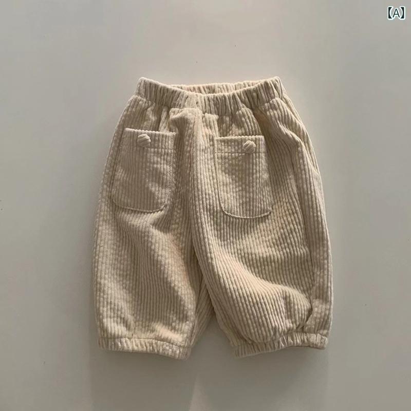 パンツ キッズ ベビー 男女兼用 コーデュロイ ウエストゴム ロングパンツ 長ズボン 秋 冬 ボトムス コットン 柔らかい カジュアル