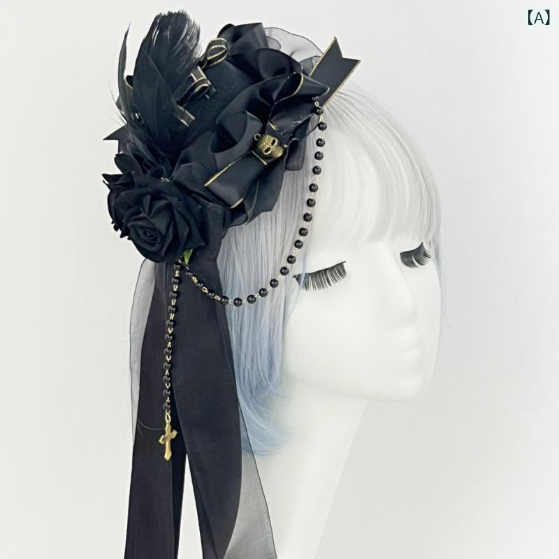 ヘッドドレス レディース ゴシック レトロ ダーク ロリータ ミニハット カクテルハット 羽根 フェザー ハロウィン 仮装 コスプレ パーティー イベント 撮影 発表会 ヴァンパイア 魔女 ヘアアクセサリー 髪飾り