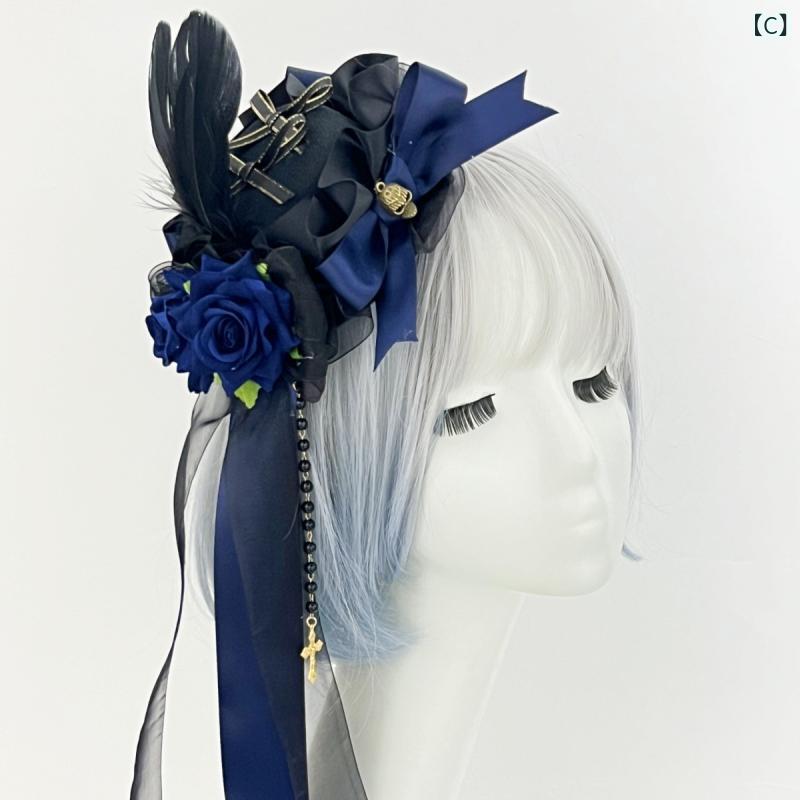 narukiのヘッドドレス レディース ゴシック レトロ ダーク ロリータ ミニハット カクテルハット 羽根 フェザー ハロウィン 仮装 コスプレ パーティー イベント 撮影 発表会 ヴァンパイア 魔女 ヘアアクセサリー 髪飾り｜アングル3