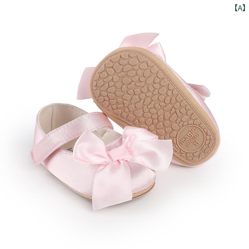 ベビーシューズ 女の子 プリンセス リボン マジックテープ ファーストシューズ 歩行練習靴 合成皮革 滑り止め 薄手 春秋 お出かけ ホワイト ピンク ブラック レッド シルバー ベージュ