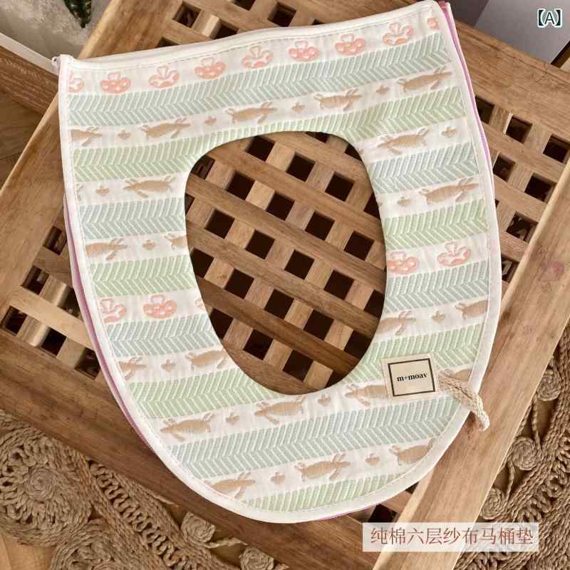 便座カバー 綿100% 6重ガーゼ ファスナー式 洗える ウォッシャブル 家庭用 オールシーズン 通年 防水 ズレにくい ふんわり やわらか 厚手 吸湿速乾 快適 清潔