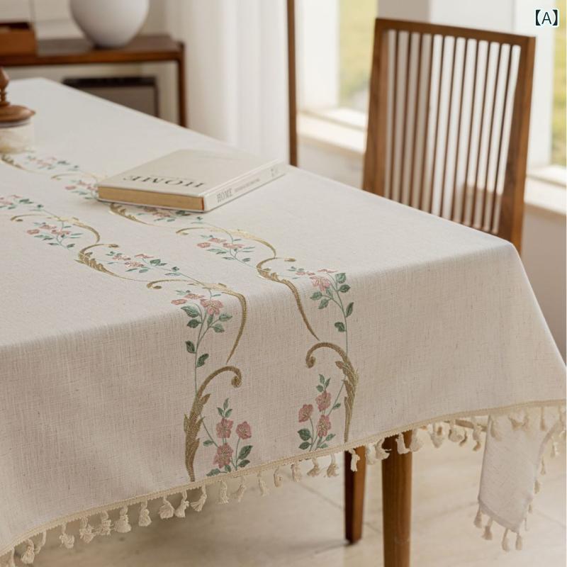 テーブルクロス 長方形 北欧風 刺繍 おしゃれ コットンリネン調 撥水 防塵 テーブルカバー 食卓カバー カフェ風 キッチン用品 センターテーブル