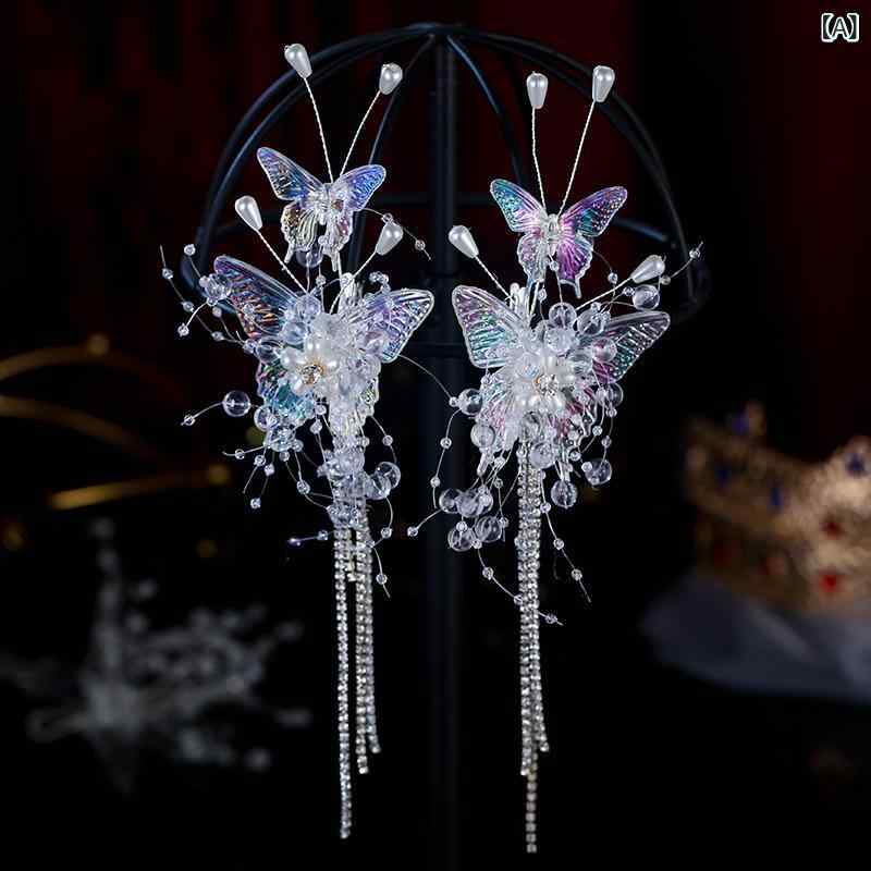 ヘアクリップ 女の子 キッズ 蝶 バタフライ タッセル クリスタル かわいい 発表会 舞台 髪飾り 中華風 ..