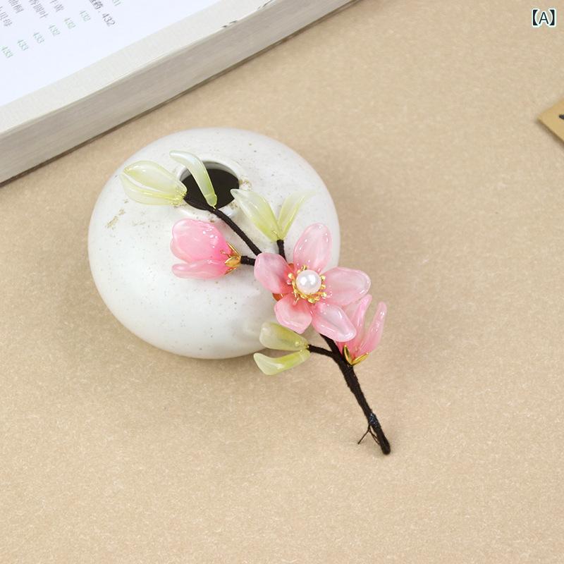 髪飾り 女の子 簪 かんざし ヘアピン ピンク 桃の花 フラワー 合金 チャイナドレス 漢服 和装 古風 レトロ アンティーク 成人式 卒業式 結婚式 まとめ髪 かわいい