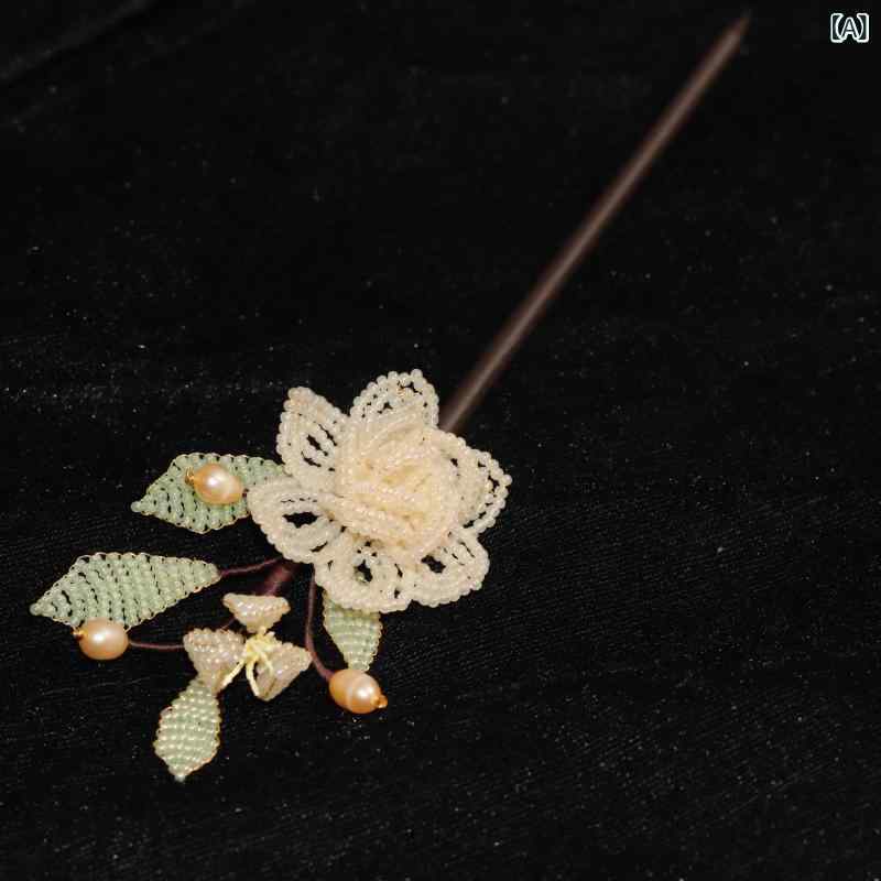 髪飾り 中華風 巻き花 ビーズ パール パール 編み込み 花モチーフ かんざし 歩揺 ...