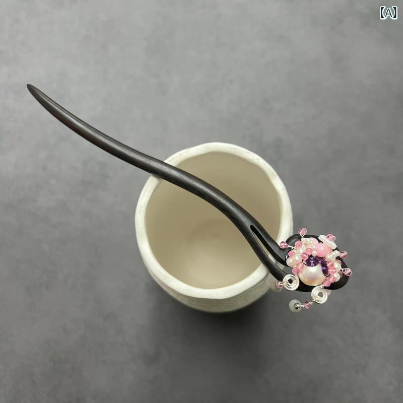 髪飾り 黒檀 木製 刀馬旦 かんざし まとめ髪用 ヘアスティック 漢服 古風 新中国風 チャイナドレス 和..